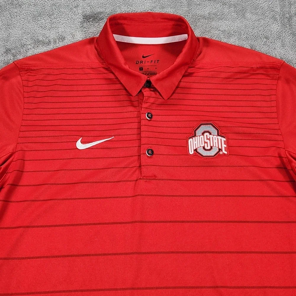 Ohio State Buckeyes Shirt Mens Medium Red NCAA Football Nike Dri‎ Fit Polo